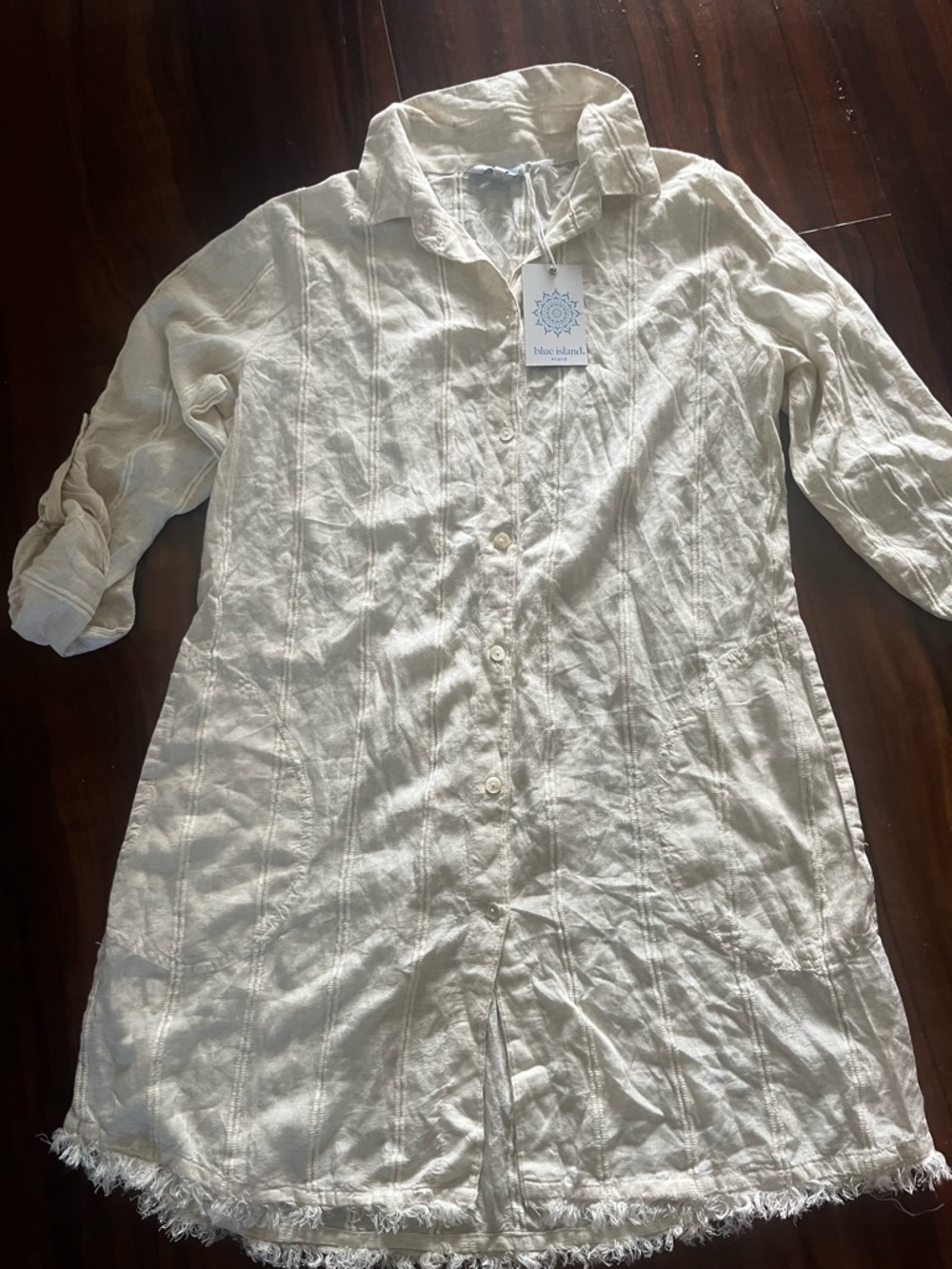 New soft blue island Cream Button-Front Linen Trench Coat size S - Picture 3 of 7